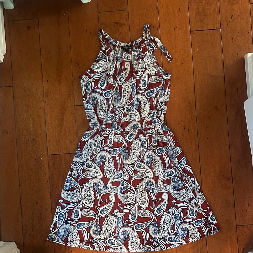 Banana Republic Burgundy, Navy & White Paisley Halter Dress